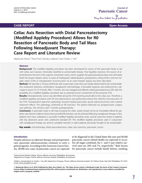 (PDF) Celiac Axis Resection with Distal Pancreatectomy (Modified Appleby Procedure) Allows for ...