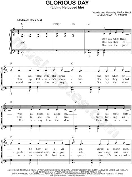 Casting Crowns "Glorious Day (Living He Loved Me)" Sheet Music (Easy ...