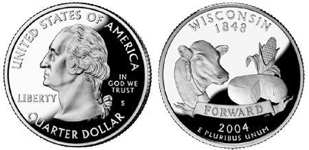 2004 Wisconsin State 2004 Silver Proof Wisconsin State Quarter Deep ...