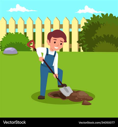 Cute little boy digging hole Royalty Free Vector Image