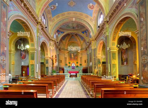 Interior view of small catholic church in town of Serralunga D'Alba in ...