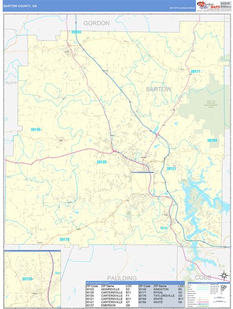 Bartow County, GA Zip Code Wall Map Basic Style by MarketMAPS - MapSales