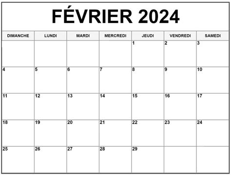 Calendrier 2024 Février | 2023 Calendrier