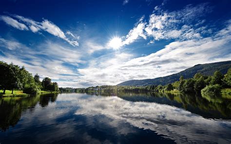 Hintergrundbilder : Sonnenlicht, Bäume, Landschaft, See, Wasser, Natur ...