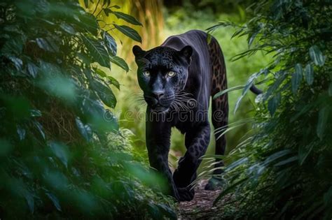 Panther Stalking Its Prey through Lush and Verdant Forest Stock Image - Image of animal ...