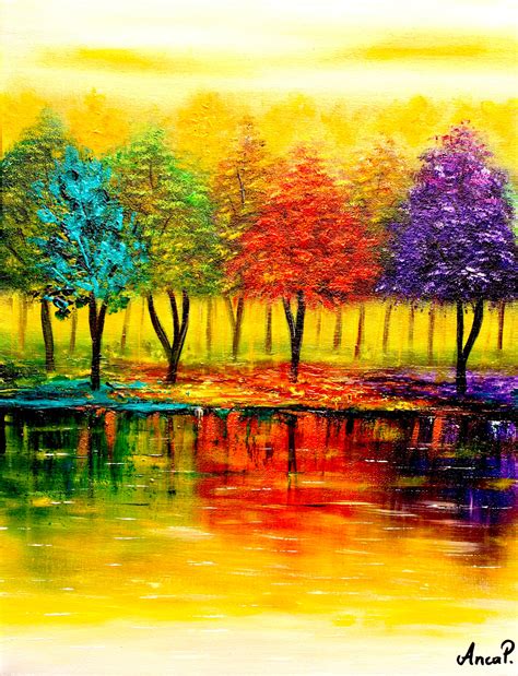 Landscape Painting Colourful Tree Painting Modern Artwork - Etsy