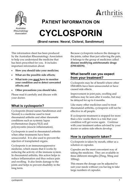 CYCLOSPORIN - Australian Rheumatology Association