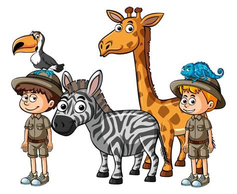 Zookeepers and many animals 382251 Vector Art at Vecteezy