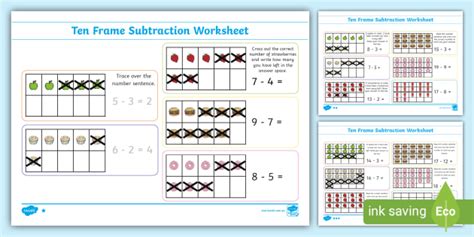 10 Frame Subtraction Worksheet (teacher made)