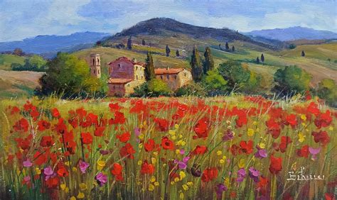 Bloomed countryside - Tuscany landscape painting 30x50 cm Painting by ...