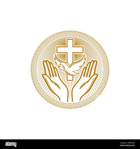 Church logo. Christian symbols. The symbol of the Holy Spirit is the dove, the cross of Jesus ...