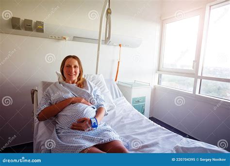 Smiling Pregnant Woman Lay in Hospital Bed Stock Image - Image of maternity, child: 220704395