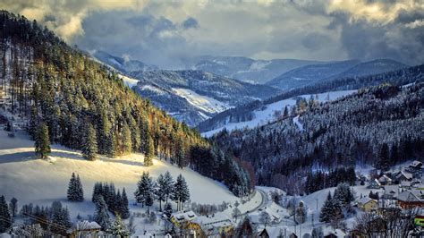 Wallpaper Germany, winter, snow, trees, mountains, village, road 2880x1800 HD Picture, Image