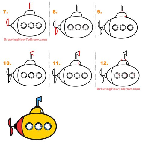 How to Draw a Cartoon Submarine Easy Step-by-Step Drawing Tutorial for ...