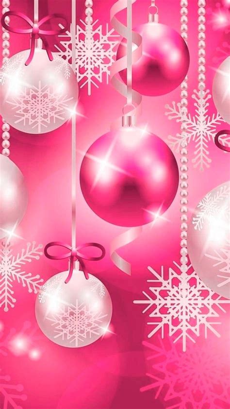 Pink Christmas Wallpaper with Ornaments and Snowflakes