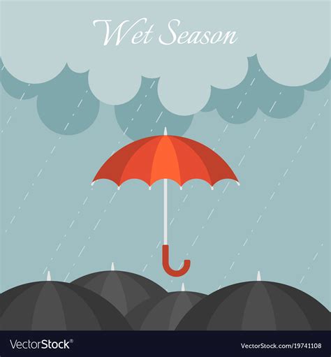 Red umbrella in rainy day Royalty Free Vector Image