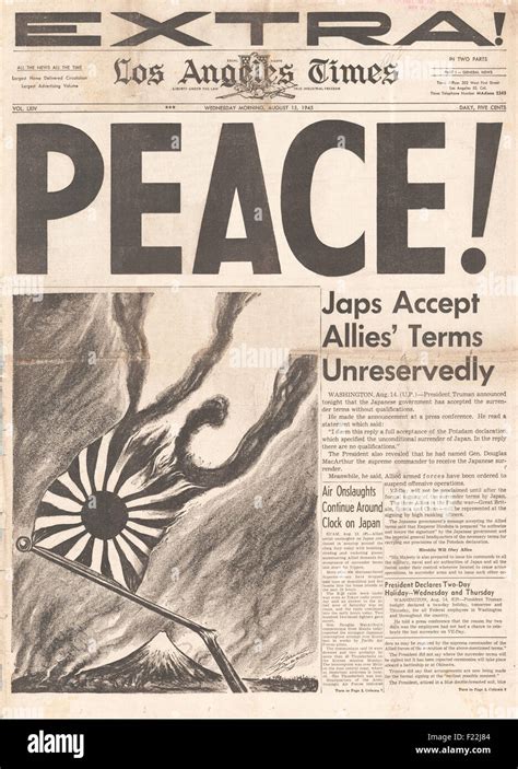 1945 Los Angeles Times front page reporting the end of World War Two ...