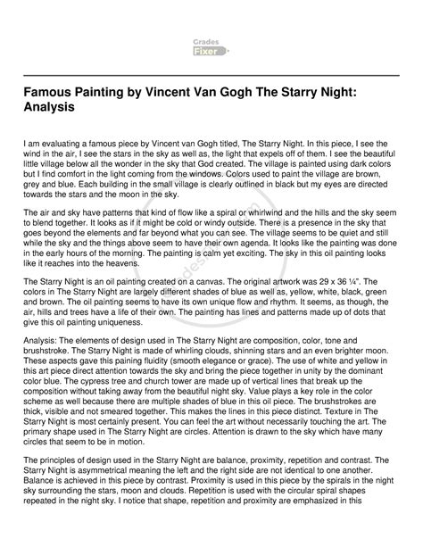 Famous Painting by Vincent Van Gogh The Starry Night Analysis - In this piece, I see the wind in ...