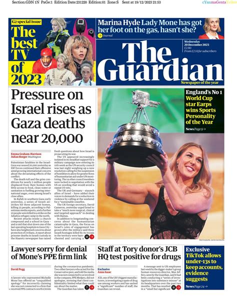 Guardian Front Page 20th of December 2023 - Tomorrow's Papers Today!