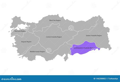 Vector Isolated Simplified Map of Turkey Regions. Marked Southeastern Anatolia Region Stock ...