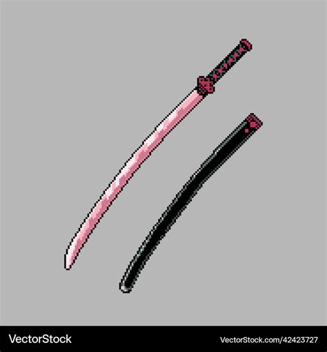 Fully edited pixel art colored katana sword weapon