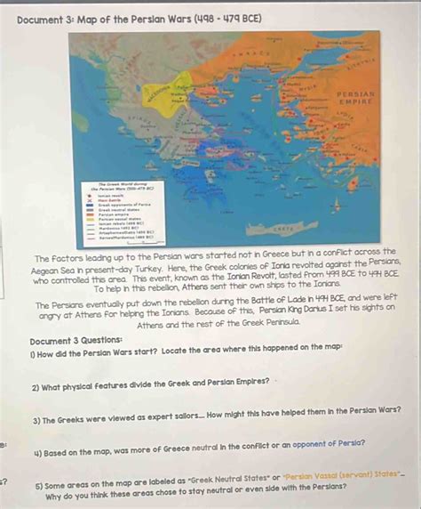 Solved: Document 3: Map of the Persian Wars (498 - 479 BCE) S ] A N E M P I R E the Persian War ...