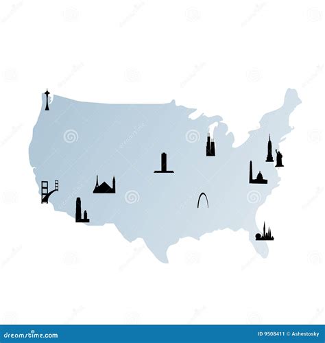 United States Map With Landmarks Cartoon Vector | CartoonDealer.com ...