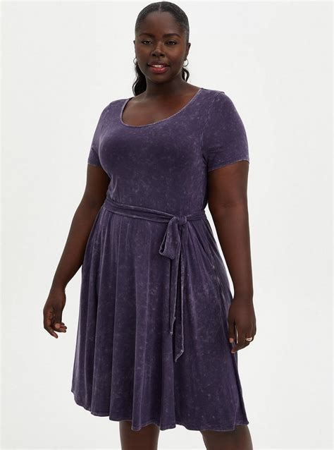 Plus Size - Super Soft Purple Wash Tie-Waist Skater Dress - Torrid