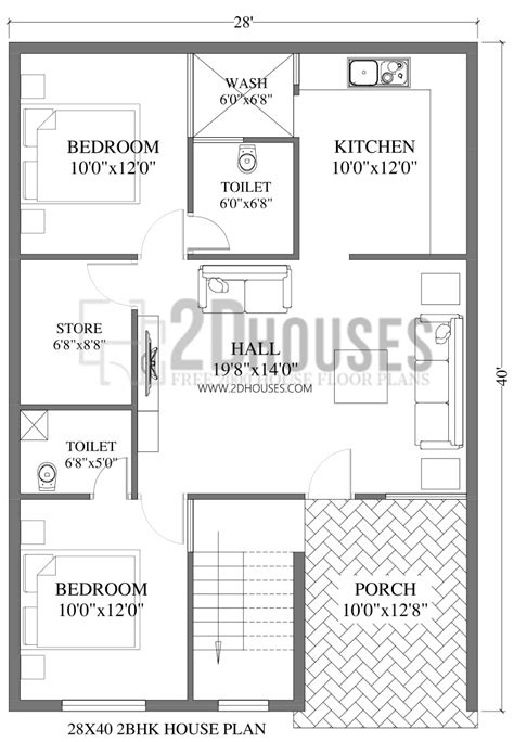 √ 28 x 40 house plans | 2bhk house plan | 1000 sqft - 2DHouses - Free House Plans 3D Elevation ...