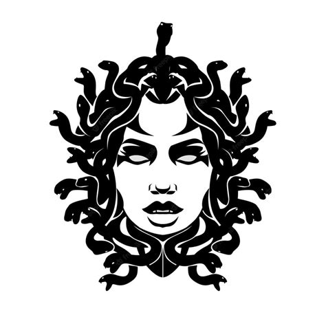 Premium Vector | Vector black and white medusa gorgon woman head with snakes illustration.