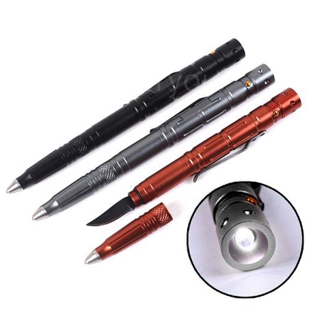 Multi-Tool Portable Tactical Pen With Knife LED Light For Self Defense ...