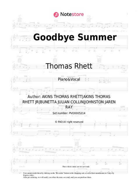 Danielle Bradbery, Thomas Rhett - Goodbye Summer piano sheet music in ...