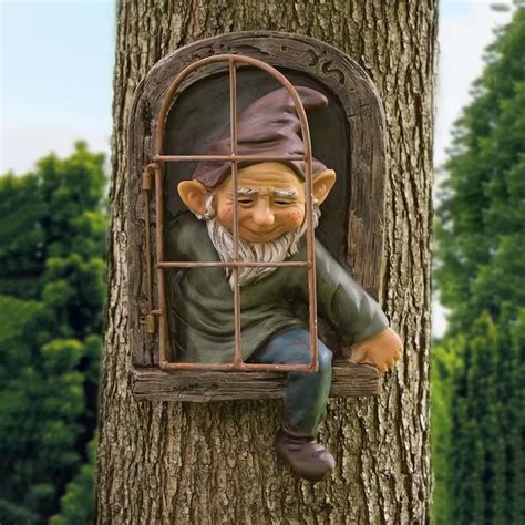 Amazon.com: Gojoquanzhou Garden Gnome Statue Elf Outdoor Tree Sculpture, 12 Inch Elf Out The ...