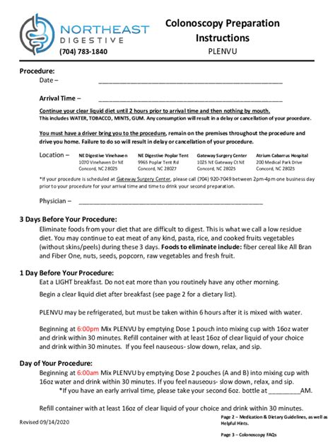 Fillable Online Colonoscopy Plenvu prep Instructions Fax Email Print ...