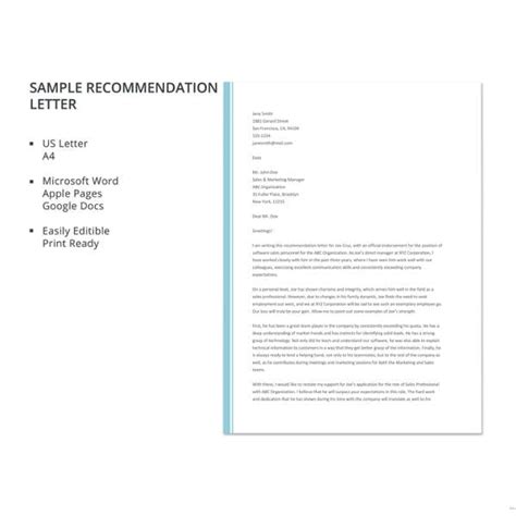 30+ Recommendation Letter Templates - PDF, DOC | Free & Premium Templates