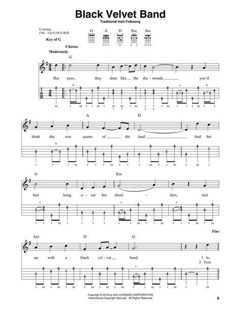 Traditional Irish Folk Song Black Velvet Band Sheet Music Notes | Irish ...