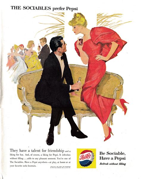 1960 Pepsi Cola-Be Sociable-Blond in Red Gown-Original 13.5 * 10.5 Magazine Ad | Pepsi vintage ...