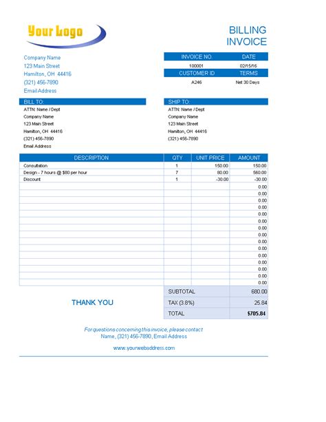 Excel Invoice | Templates at allbusinesstemplates.com