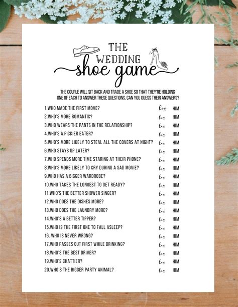 Wedding Shoe Game Questions Printable