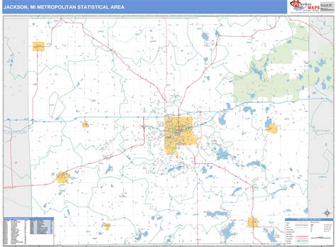 Jackson, MI Metro Area Wall Map Basic Style by MarketMAPS