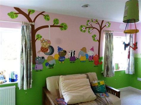 Peppa Pig themed room painted in one week. This wall features a group of Peppa's friends. | Kids ...