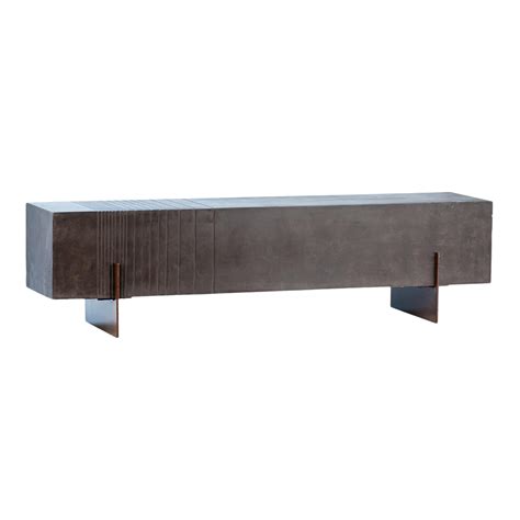 Modern Concrete & Steel Bench | Chairish