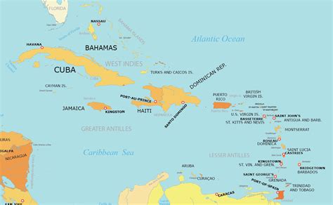 West Indies Map with Countries and Dependencies - GIS Geography
