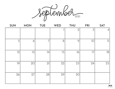 September 2021 Calendars - 15 Free Printables | Printabulls