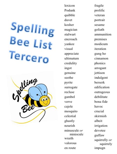 Spelling Bee List 2024 - Edee Abigael