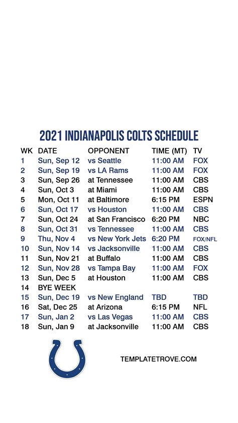 2021 2022 Indianapolis Colts Lock Screen Schedule For | Printable Schedule