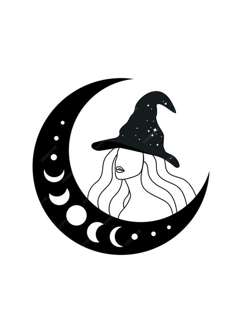 Premium Vector | Witch and crescent moon vector illustration woman in ...