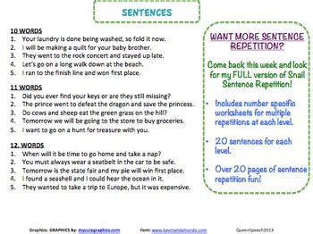 Snail Sentence Repetition by Queen's Speech | Teachers Pay Teachers