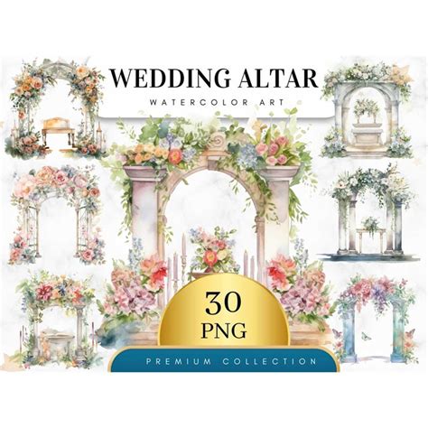 Set of 30, Watercolor Floral Wedding Altar Clipart, Wedding - Inspire Uplift