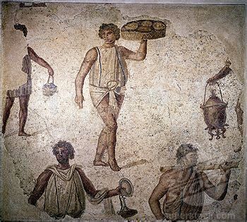 Roman mosaic, Circa 6th century AD. Shows servants or slaves at work | SuperStock | Arte romano ...